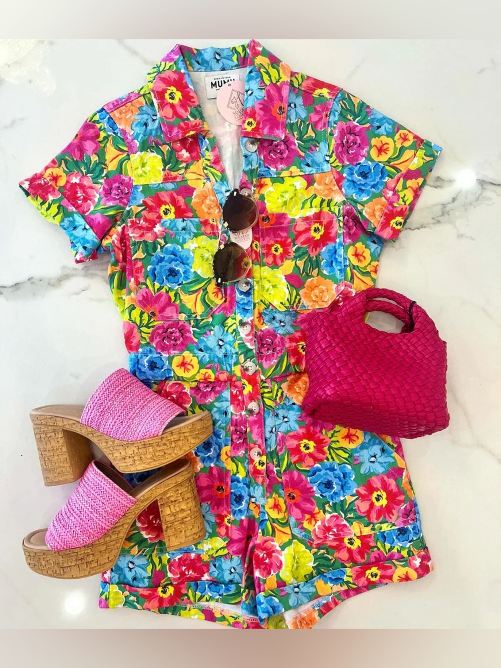 SHOW ME YOUR MUMU Cannon Romper Denim Bright Floral - Picture 12 of 13